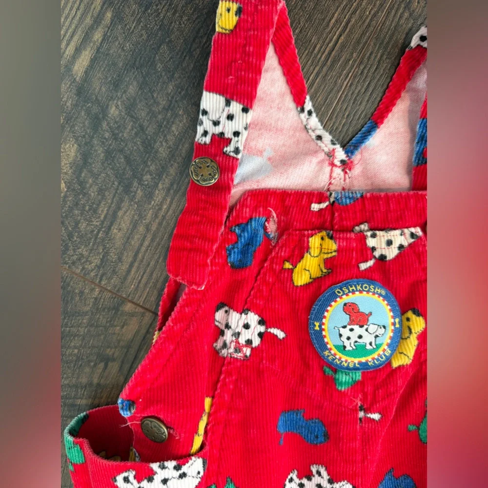 Vintage OshKosh B’Gosh Red Dog Kennel Club Corduroy Overalls Size 6-9 Months